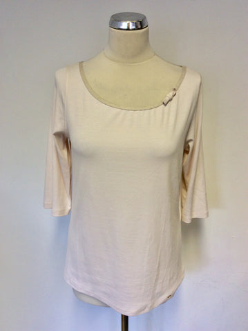 MARCCAIN NUDE SCOOP NECK BOW TRIM 3/4 SLEEVE TOP SIZE N5 UK 14/16