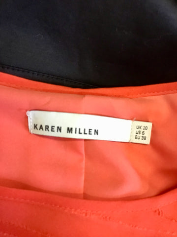 KAREN MILLEN ORANGE PLEATED TOP WITH BLACK SKIRT DRESS SIZE 10