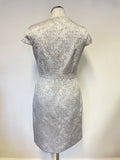 MINUTE PETITE SILVER BROCADE CAP SLEEVED PENCIL DRESS SIZE 10