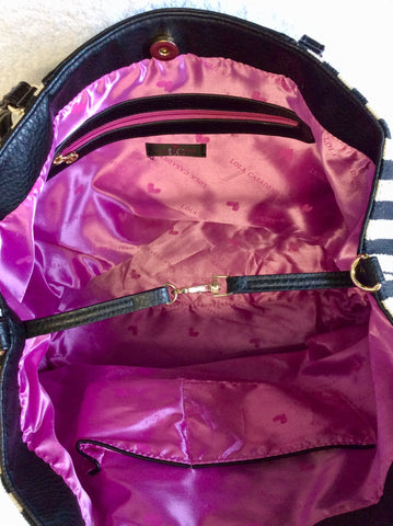 LOLA CASADEMUNT BARCELONA BLACK & CREAM STRIPED SHOULDER BAG