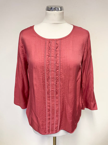 BODEN DEEP ROSE PINK 3/4 SLEEVE SILK BLEND TOP SIZE 12