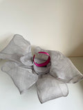 SILVER GREY & FUCHIA PINK TRIM HATINATOR WITH LARGE FLOWER DESIGN ON HEADBAND