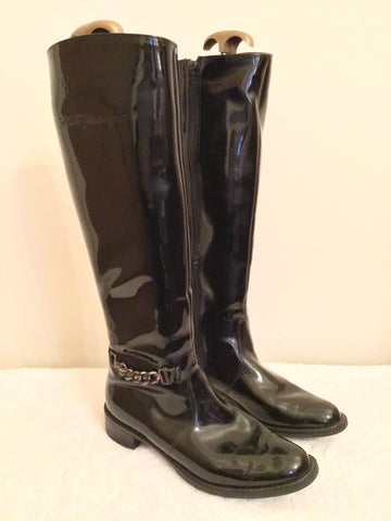 FINNISH DESIGNER PERTTI PALMROTH BLACK PATENT KNEE LENGTH BOOTS SIZE 5/38