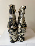 BRAND NEW TED BAKER ISHBEL BLACK & METALLIC JACQUARD PRINT FRABRIC ANKLE BOOTS SIZE 5/38