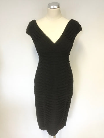 ADRIANNA PAPELL BLACK PLEATED DETAIL STRETCH PENCIL DRESS SIZE 4 UK 8/10