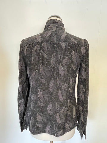 TED BAKER BLACK & WHITE PRINT SILK TIE NECK LONG SLEEVE BLOUSE SIZE 2 UK 10/12