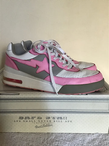BAPE STA * A BATHING APE  FOOT SOLDIER WHITE WITH PINK GREY TRIM  TRAINERS SIZE 10 / 44.5