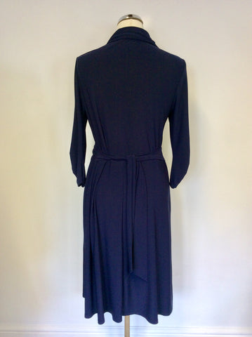 LAURA ASHLEY DARK BLUE V NECKLINE 3/4 SLEEVE DRESS SIZE 12