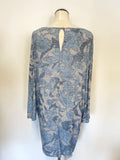 PART TWO BLUE & WHITE FLORAL PRINT LONG SLEEVE SHIFT DRESS SIZE 12