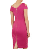 BRAND NEW TED BAKER ASPYN FUCHIA PINK ASYMMETRIC NECKLINE PENCIL DRESS SIZE 5 UK 16