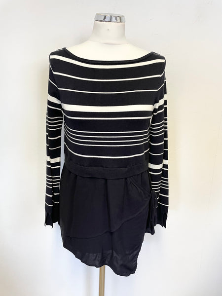 MINT VELVET NAVY BLUE & WHITE STRIPED KNIT OVER WRAP ACROSS TOP SIZE 10