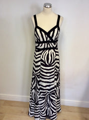 JAEGER BLACK & WHITE SILK PRINT LONG MAXI DRESS SIZE 10