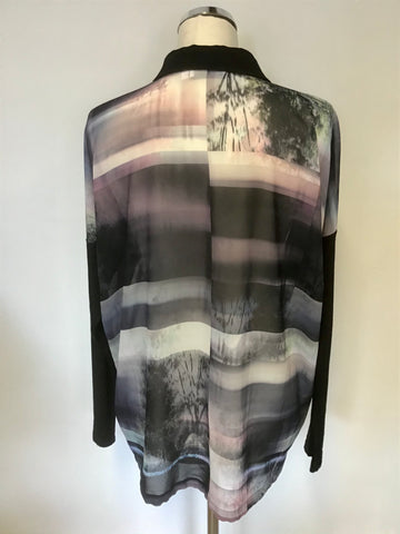 MINT VELVET BLACK & MULTI COLOUR PRINT DRAW STRING TIE WAIST BLOUSE SIZE 12