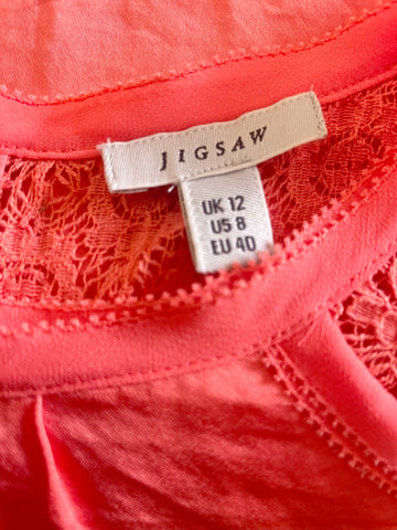 JIGSAW CORAL LACE TRIM SHORT SLEEVE TOP SIZE 12