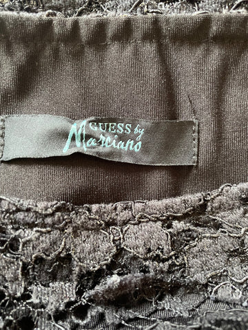 GUESS BY MARCIANO BLACK WITH SILVER LACE LONG SLEEVE TOP SIZE 2 UK 10/12