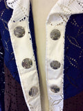 LOUIS VUITTON 2013 WHITE,NAVY BLUE & BROWN BROIDERY ANGLAISE LONG JACKET SIZE 36 UK 10