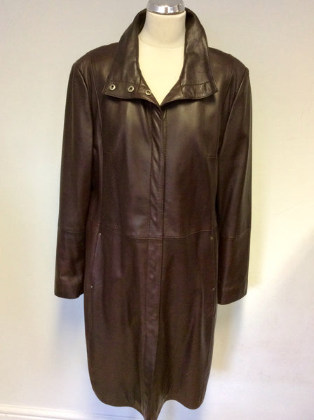 LAKELAND DARK BROWN LEATHER KNEE LENGTH COAT SIZE 20