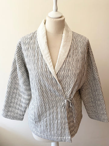 TOAST IVORY & DARK GREY PRINT WRAP ACROSS COTTON JACKET SIZE M