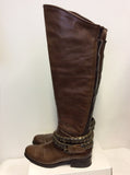 DANIEL BROWN LEATHER STUDDED ANKLE TRIM KNEE LENGTH BOOTS SIZE 5/38