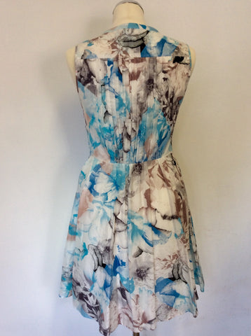 REISS 1971 LUCIANA WHITE & BLUE PRINT COTTON SLEEVELESS DRESS SIZE 8