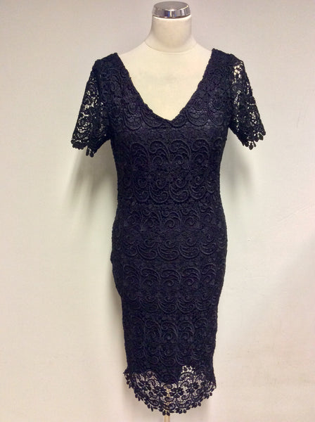 MARKS & SPENCER AUTOGRAPH BLACK LACE PENCIL DRESS SIZE 8