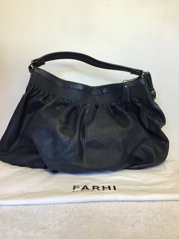 NICOLE FARHI NAVY BLUE LEATHER LARGE SHOULDER/ HAND BAG