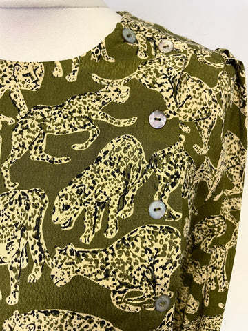 & OTHER STORIES OLIVE GREEN LEOPARD PRINT LONG SLEEVE DRESS  SIZE 40 UK 12