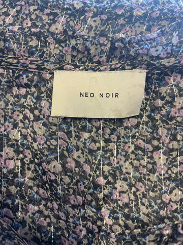 NEO NOIR SILO BLACK, GREY & PINK DITSY FLORAL PRINT LONG SLEEVED MAXI DRESS SIZE S