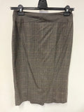 LK BENNETT WOOL BROWN CHECK SILK LINED TAILORED SKIRT SUIT SIZE 10/12
