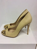 DUNE NUDE/BLONDE PATENT & GOLD TRIM HEELS SIZE 7/40