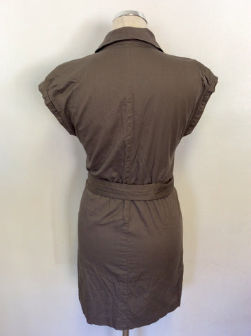 TED BAKER BROWN BUTTON FRONT COTTON TIE BELT DRESS SIZE 1 UK 8/10