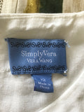 SIMPLY VERA BY VERA WANG WHITE,BEIGE & GREEN PRINT COTTON SLEEVELESS DRESS SIZE 12 UK 16