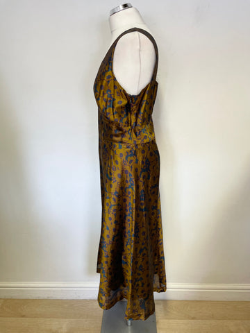 JIGSAW BRONZE SILK FLORAL PRINT FIT & FLARE OCCASION DRESS SIZE 14