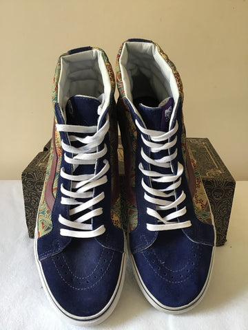 VANS NAVY BLUE & MULTICOLOURED HIGH TOP SKATEBOARD SHOE SIZE 9.5/43