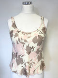 GINA BACCONI CREAM,BROWN & PINK FLORAL PRINT 3 PIECE SPECIAL OCCASION OUTFIT SIZE 14
