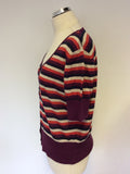 JAMES LAKELAND MULTI COLOURED STRIPED SHORT SLEEVE CARDIGAN SIZE 14