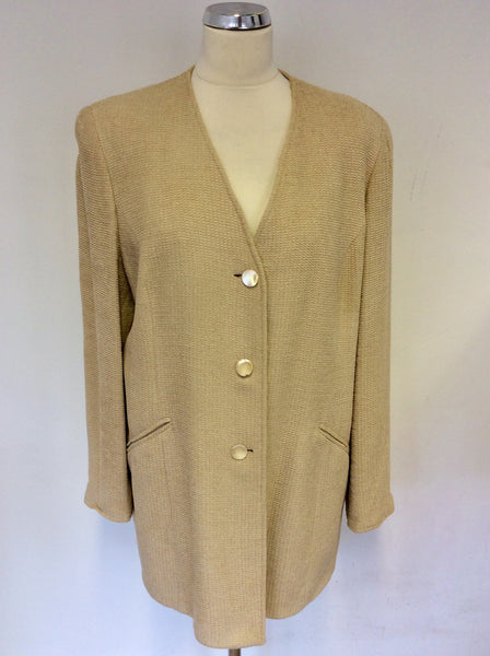 PERSONA BY MARINA RINALDI CREAM TEXTURED LONG JACKET SIZE 18