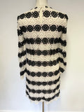 LK BENNETT CLAUDINE BLACK & CREAM CROCHET LONG SLEEVE SHIFT DRESS SIZE 8