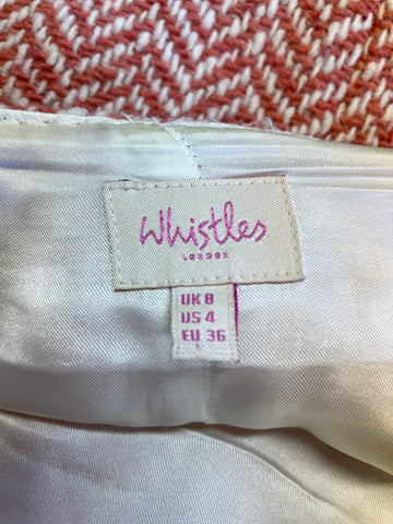 WHISTLES CORAL & CREAM WOOL BLEND TWEED A LINE SKIRT SIZE 8