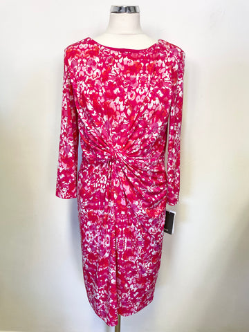 BRAND NEW MUSE PINK & WHITE PRINT 3/4 SLEEVE STRETCH JERSEY PENCIL DRESS SIZE 16