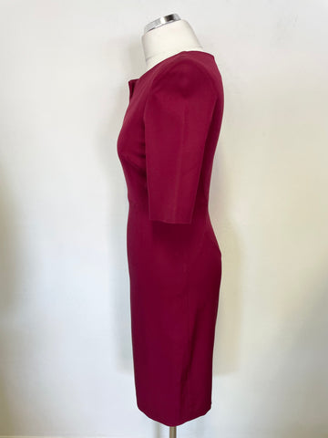 LK BENNETT DEEP WINE SHORT SLEEVED ‘TAN’ PENCIL DRESS SIZE 10