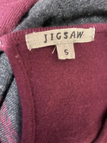 JIGSAW BURGUNDY & GREY WOOL BLEND FIT & FLARE KNIT DRESS SIZE S
