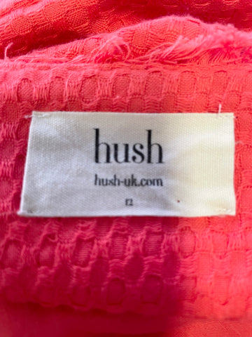HUSH CORAL COLLARLESS LONG SLEEVE COTTON JACKET SIZE 12