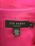 TED BAKER HOT PINK RUFFLE TRIM V NECK SLEEVELESS PENCIL DRESS SIZE 1 UK 8/10