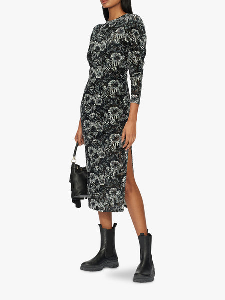 TED BAKER ALICAH DARK FLORAL FLORAL PRINT PUFF SLEEVED MIDI DRESS SIZE 2 UK 10/12