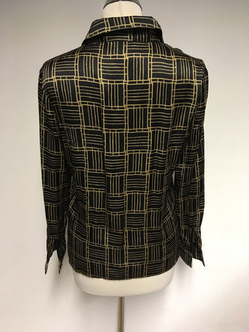 REISS BLACK & GOLD PRINT SILK SHIRT SIZE 8