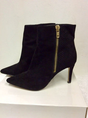 RIVER ISLAND BLACK SUEDE HEEL ANKLE BOOTS SIZE 6/39
