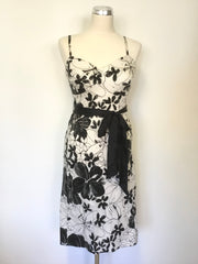 COAST BLACK & IVORY FLORAL PRINT TIE BELT STRAPPY PENCIL DRESS SIZE 14