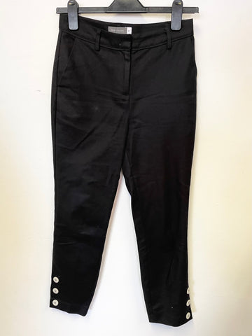 MINT VELVET BLACK  BUTTON TRIMMED TAPERED LEG CROPPED TROUSERS SIZE 6R