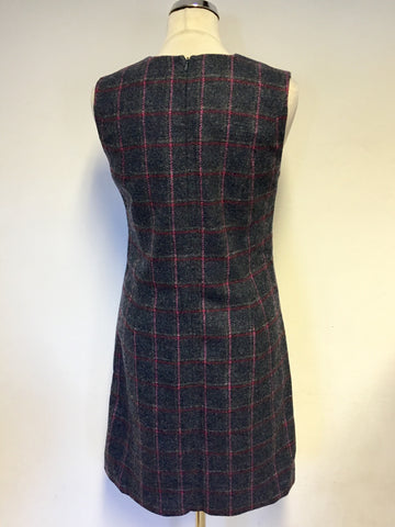 LAURA ASHLEY GREY CHECK QUALITY WOOL PINAFORE STYLE DRESS SIZE 12
